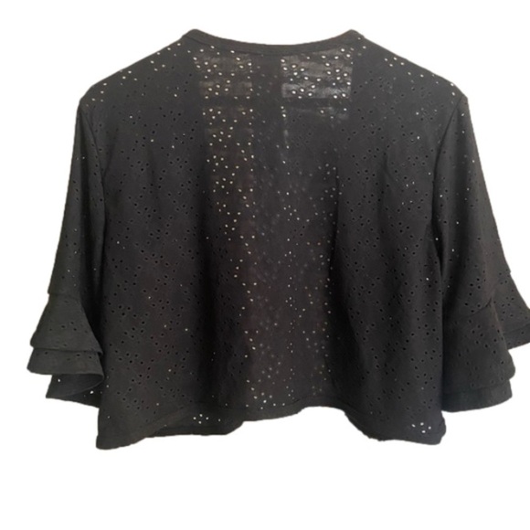 NWT Black 3/4 Ruffle Sleeve Cropped Open Bolero Cardigan - Picture 12 of 13
